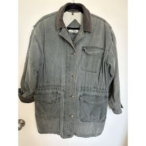 Andy Johns Barn/Chore Coat Lined Vtg 80s Khaki Green Utility Removable Hood S